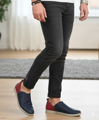 JK PORT Men's Navy & Red Two-Tone Synthetic Leather Casual Loafers for men Casuals For Men(Blue , 8)