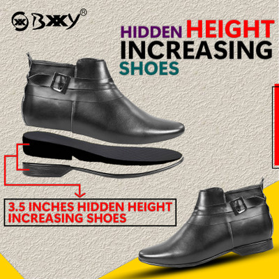 YUVRATO BAXI 20 Inch Hidden Height Increasing Synthetic Material Formal Chelsea Slip-On Boots Casuals For Men(Black , 10)