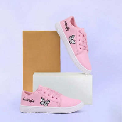 COOPERWINGS pink color shoes for girls stylish sneakers cute footwear for women vibe Sneakers For Women(Pink, White , 8)
