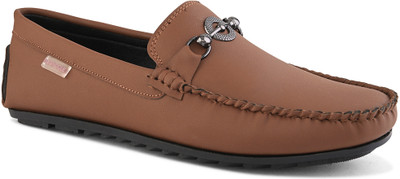 PROVOGUE Men Tan Faux Leather Casual Slip On Loafers Loafers For Men(Tan , 10)