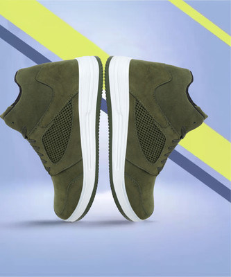Zixer High Ankle Casual Shoes For Men Chunky Fashion Sneakers For Boys| Dancing Shoes High Tops For Men(Green, White , 8)
