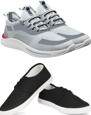 Free Kicks Combo of 2 || FK- 434 & 201 Lightweight Running Shoes For Men(Grey, Black)