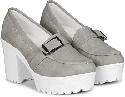 Saheb Trendy High Heel Loafers for Women Loafers For Women(Grey , 5)