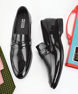 HERE&NOW Stylish Black Italian Patent Formals Slip On For Men(Black , 9)