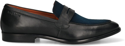 Bugatti Blue Premium Leather Slip-On Corporate Casuals For Men(Black , 11)