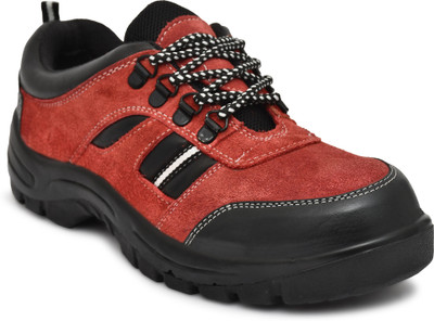 PILLAA Men's Leather High Ankle Trekking Shoes | Anti-Slip Grip Hiking Shoes Outdoors For Men(Red , 9)