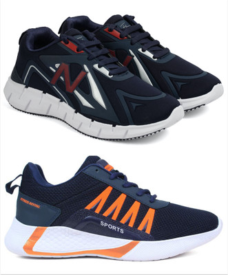 Free Kicks Combo Of 2 Shoes FK- B4-Norway & FK-394 Sneakers For Men(Blue, Orange , 9)