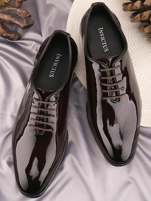 INVICTUS Mens Patent Wholecut Lace up Brown Slip On For Men(Brown , 6)