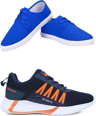 Free Kicks Combo Of 2 Shoes FK-201 & FK-394 Sneakers For Men(Blue, Orange , 8)