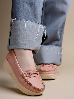 SHOETOPIA Upper Bow Comfortable |Casual, College & Daily Wear | Flexible Loafers For Girls Loafers For Women(Pink , 3)