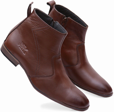 PILLAA PILLAA Leather Chelsea casual Party Wear Boots with Zip Boots For Men(Brown , 11)
