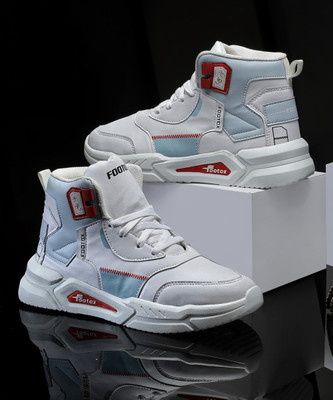 Footox Sneakers For Men High Tops For Men(Blue, White , 10)