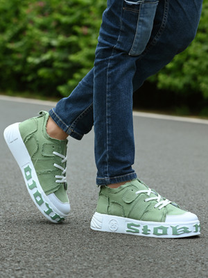 Knoos Jeans Sneakers For Men(Green , 9)