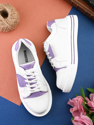 Roadster white chunky colourblocked lace up casual round toe comfortable sneakers shoes Sneakers For Women(Purple , 5)