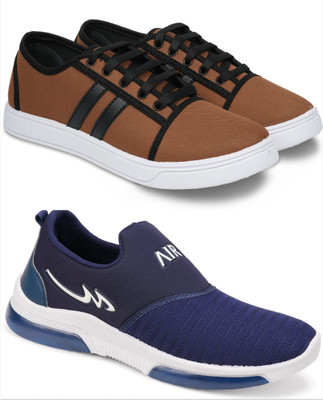Free Kicks Combo Of 2 Shoes FK-Camp & FK-Mexico Sneakers For Men(Navy, Tan , 6)