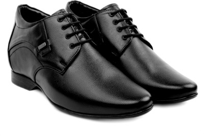 BXXY 3 Inch Hidden Height Increasing Synthetic Material Black Formal Derby Shoes Lace Up For Men(Black)