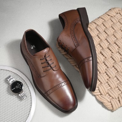 AUSERIO Men's Pull On Lace Up Formal Shoes For Men | Brown 10 UK (JM 009) Brogues For Men(Brown , 10)