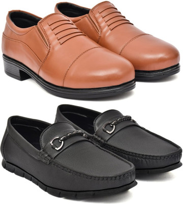 Kaushx Men’s Premium Formal Leather Shoes for Office & Business Wear Slip On For Men(Black, Tan , 6)
