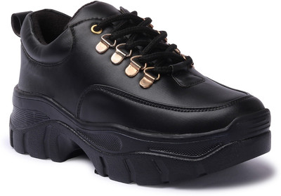 VENDOZ HIGH HEEL Sneakers For Women(Black, Gold , 6)