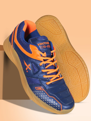 VECTOR X CS-2100 Synthetic Leather Upper With Rubber Non Marking Sole Badminton Shoes For Men(Blue, Orange , 6)