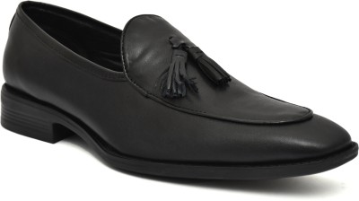 Shevre Comfortable Lightweight Genuine Leather Formal Tessel Slip On Oxford For Men(Black)