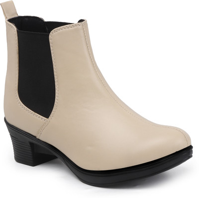 THE ALL WAY Classic Charm Chelsea Boots Boots For Women(Off White , 7)