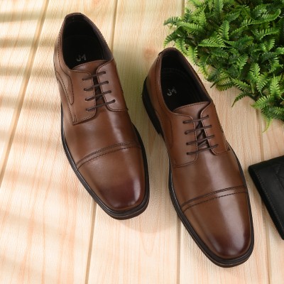 AUSERIO Men's Pull On Lace Up Formal Shoes For Men | Brown 10 UK (JM 006) Derby For Men(Brown)