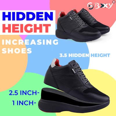 BXXY Men's 3.5 Inch Hidden Height Increasing Black-White Casual Sports Laceup Shoes Outdoors For Men(Black)