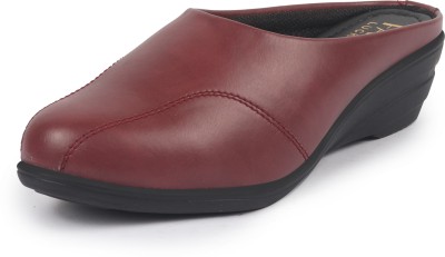 FAUSTO Formal Back Open Platform Wedge Heel Mule Shoes Casuals For Women(Maroon , 6)