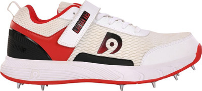 Dnine WARRIOR-Bowling Spike Cricket Shoes For Men(White, Red , 7)
