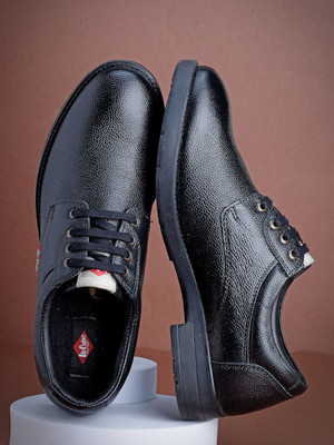 LEE COOPER Leather Derby Lace-Up Lightweight Comfort Trendy Premium Office/Party Derby For Men(Black , 9)