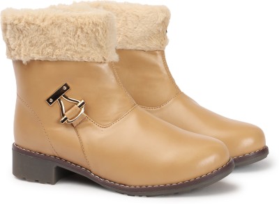 Franino Paris Women's Boots | Faux Leather with Fur Accent | Trendy, Comfortable, Zipper Boots Boots For Women(Beige)