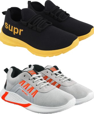 Free Kicks Combo of 2 FK - 412-444 Trendy Running Shoes For Men(Black, Yellow, Grey, Orange)