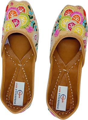 SMRWorld Leather Punjabi Juti Bellies For Women(Beige , 8)