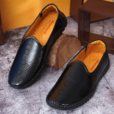 PROVOGUE Provogue Men’s Handmade Sole Stitch Loafers | Synthetic Leather Party Wear Shoes Loafers For Men(Black , 10)