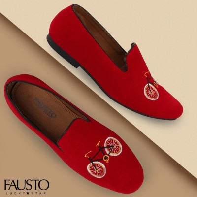 FAUSTO Velvet Embroidery Comfort Fashion Weekend Wedding Evening Party Shoes Loafers For Men(Red , 6)