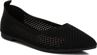 London Rag Black Fly Knit Slip-On Ballerinas Bellies For Women(Black , 4)