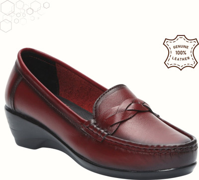 Zoom Shoes Genuine Leather Slip-On Stylish Lightweight Round Toe Flats for All-Day Comfort Bellies For Women(Red , 8)