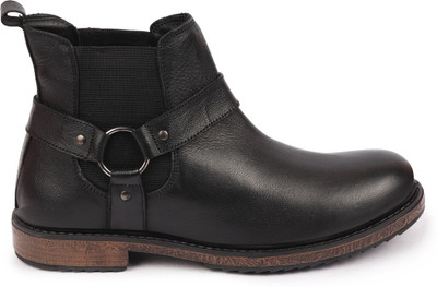 FAUSTO High Ankle Genuine Leather Side Ring Buckle Design Slip On Chelsea Work Boots For Men(Black , 7)
