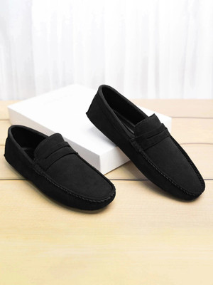 LOUIS STITCH Mens Black Stylish Suede Leather Casual Loafers (ITSUJB) UK 6 Loafers For Men(Black , 6)