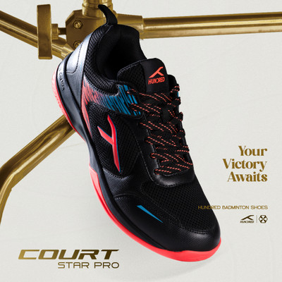 Hundred Court Star Pro Badminton Shoes For Men(Black , 10)