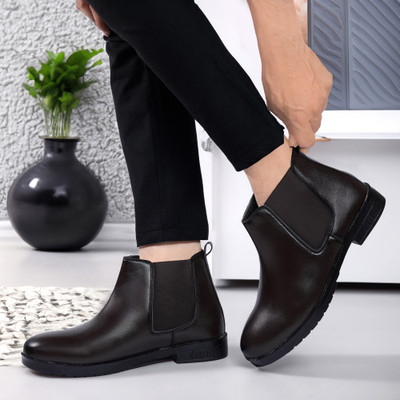 Nextoees Soft Insole Casual Comfortable Chelsea Slip-On Synthetic Leather Boots For Men Boots For Men(Brown , 6)