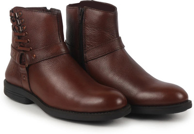 FAUSTO High Ankle Genuine Leather 3Eye Side Lace Strap Chelsea Boots|Winter Boots|Biker Boots For Men(Brown , 6)
