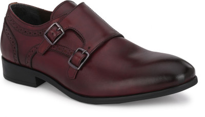 House of Pataudi Genuine Leather Ankle Straps Monk Strap For Men(Brown , 9)