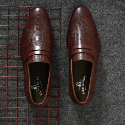 Nico Nerini Men's Formal and Casual Stylish Faux Leather Loafer Shoes Loafers For Men(Brown , 9)