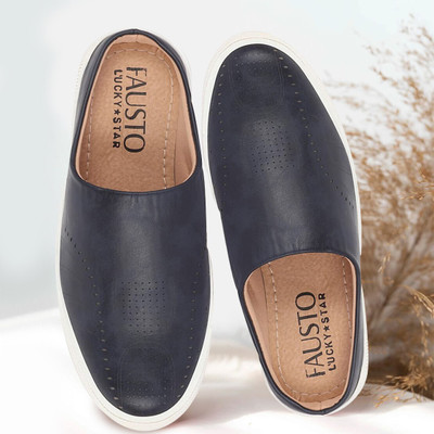 FAUSTO Back Open Stylish Design Slip On Shoes Loafers For Men(Blue , 6)