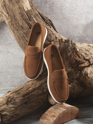 iD Men's Leatherite Sturdy & Comfortable Tan Suede Finish Slip-On Casual Loafers For Men(Tan , 7)