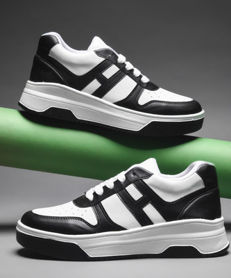 jm looks Women's Casual Sneakers Lace-up Shoes Comfortable Lightweight Cushion Insole Sneakers For Women(Black, White , 8)
