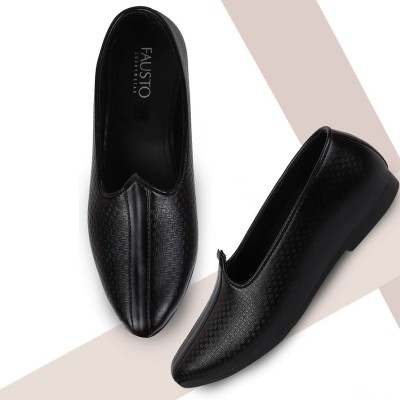 FAUSTO Classic Ethnic Evening Wedding Party Comfort Embroidery Slip On Jutis and Mojaris For Men(Black)