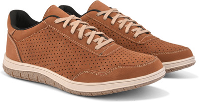Roadster Men tan perforated casual comfortable lace up all purpose outdoor sneakers shoes Sneakers For Men(Tan , 8)